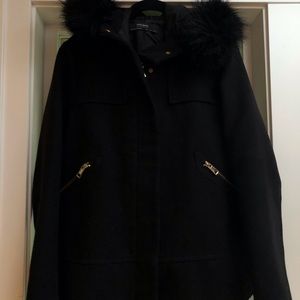 Black Coat - Faux Fur Hood